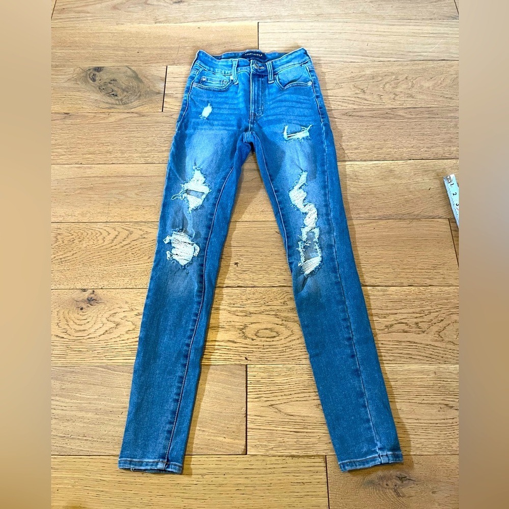 Aeropostale‎ High Rise Jegging Distressed Ripped Skinny Jeans Size 0 (854)